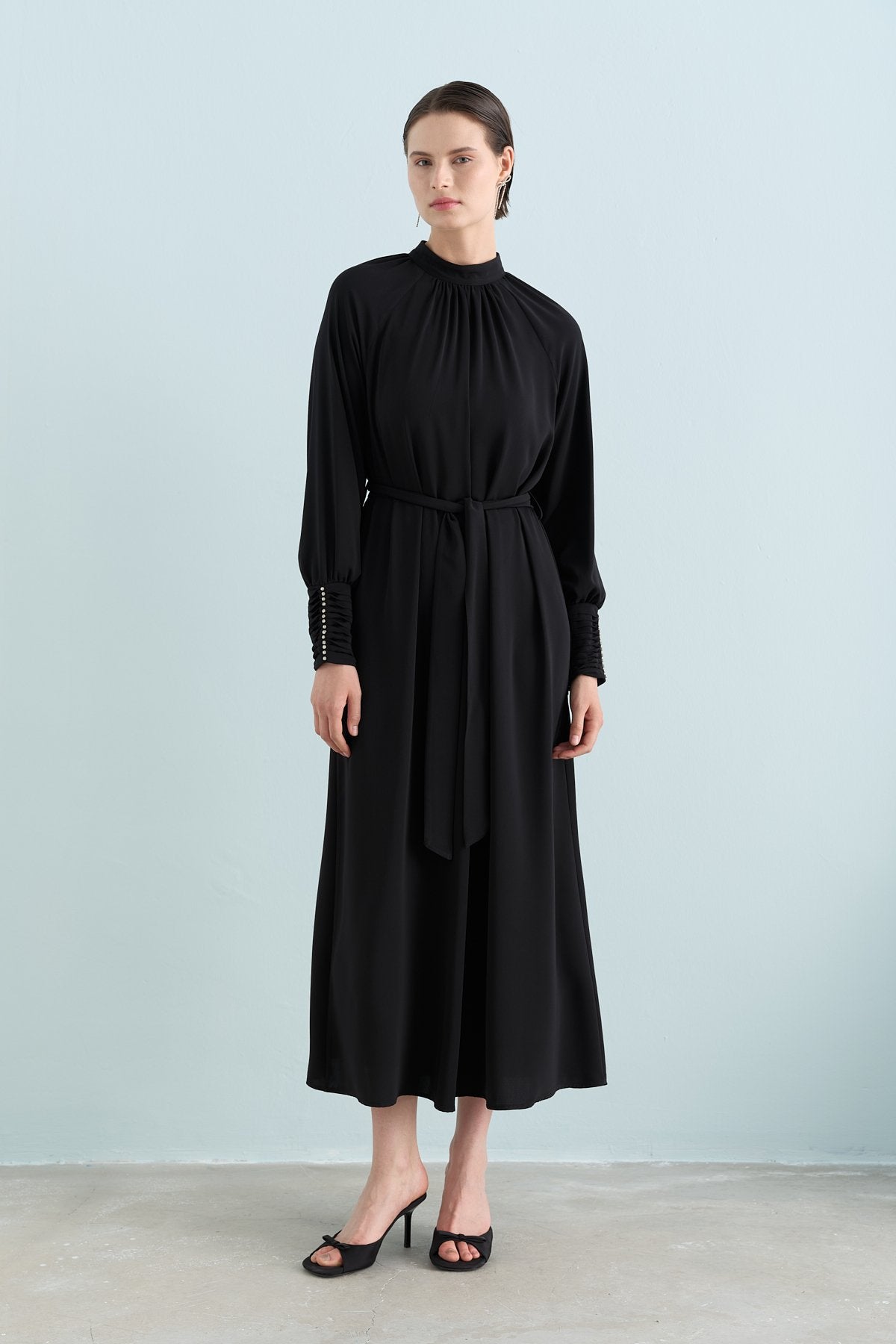 Stylish Dress with Stone Embellishments - Black