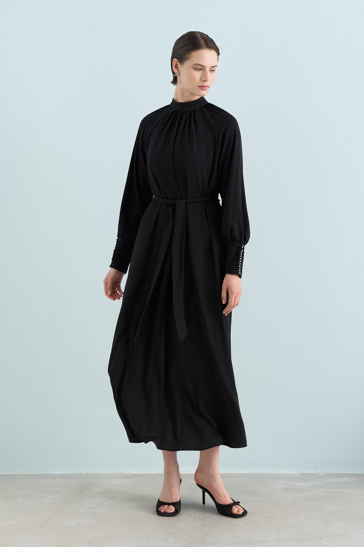 Stylish Dress with Stone Embellishments - Black