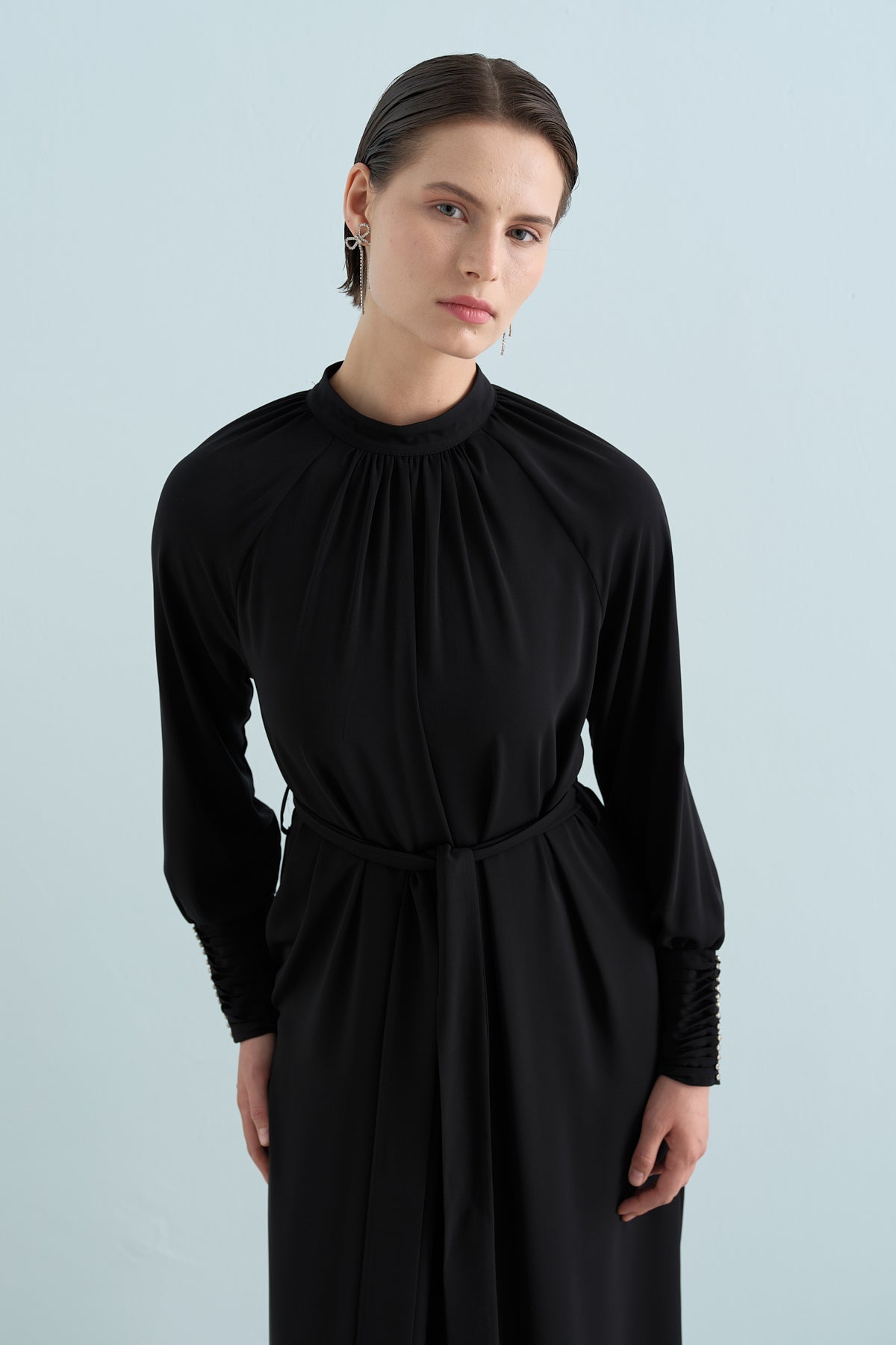 Stylish Dress with Stone Embellishments - Black