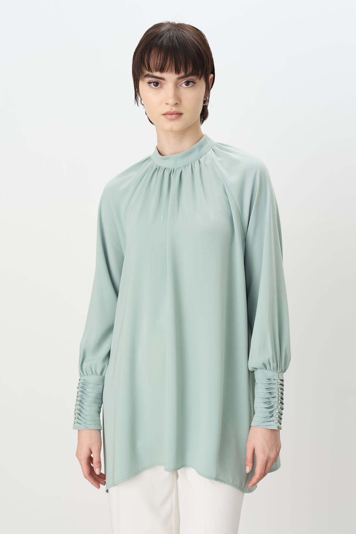 Elegant Tunic with Stone Details - Mint