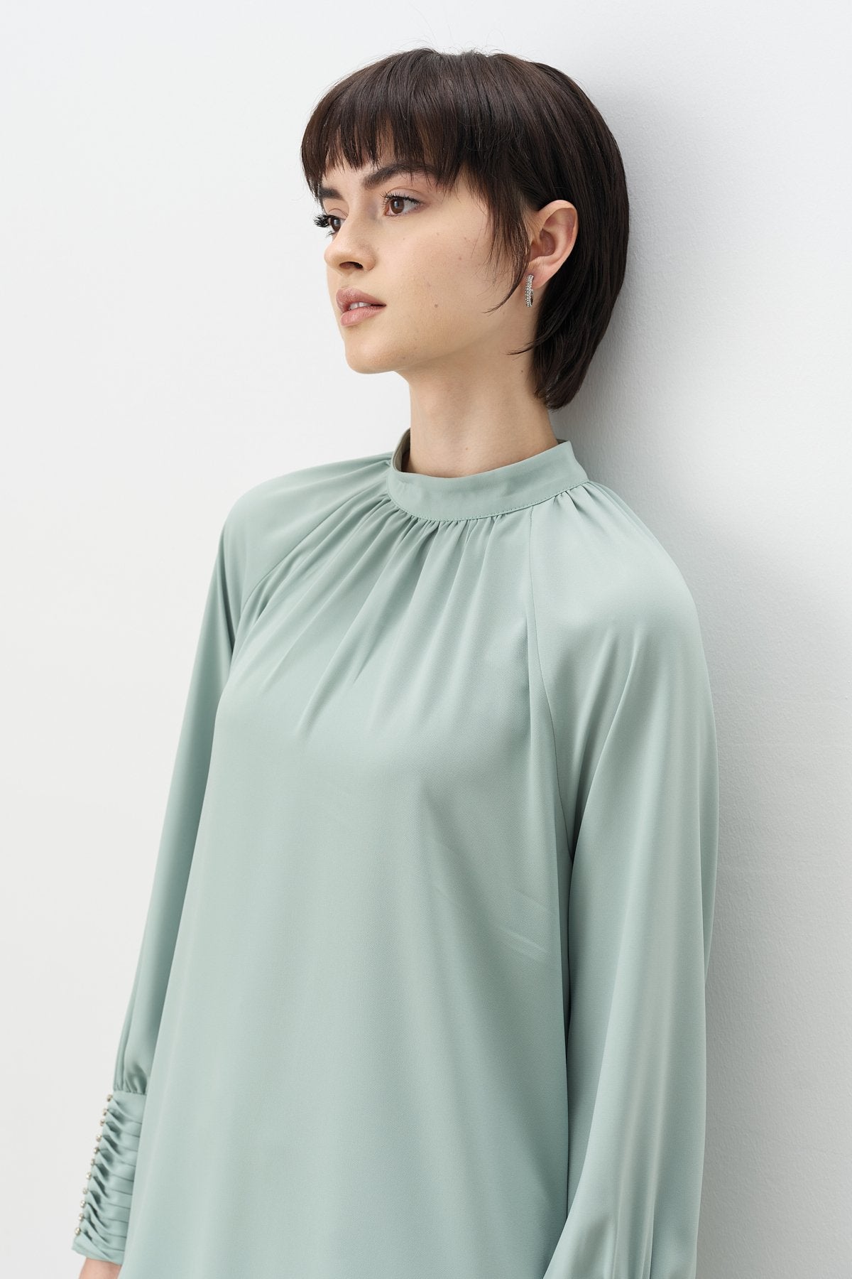 Elegant Tunic with Stone Details - Mint