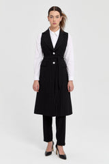 Stone Buttoned Striped Vest and Trousers Set - Black