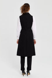 Stone Buttoned Striped Vest and Trousers Set - Black
