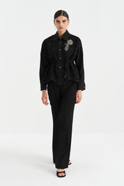 Stone Buttoned Lace Jacket - Black