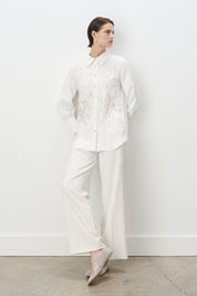Stone Button Embroidered Tunic - Ecru