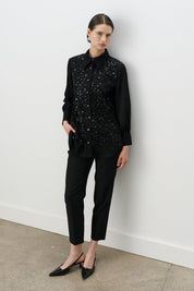 Stone-Button Embroidered Tunic - Black