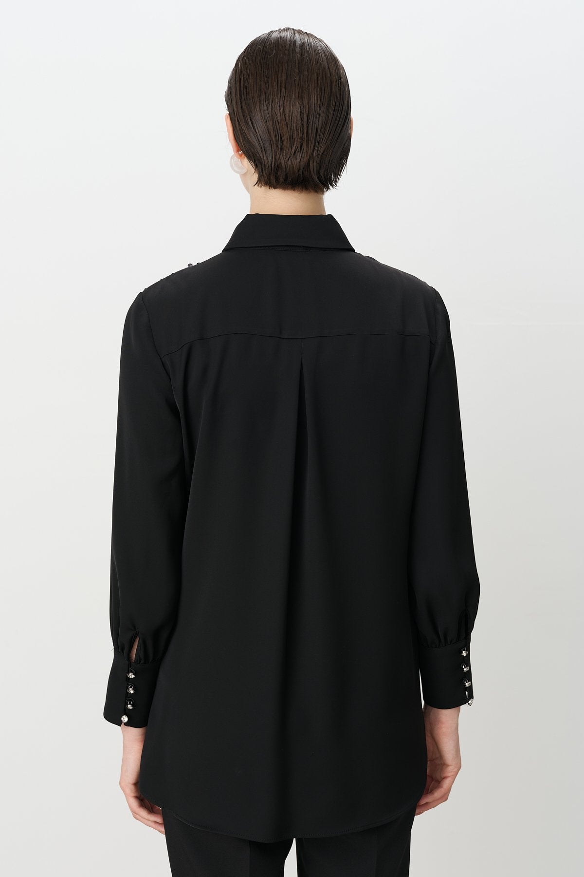 Stone-Button Embroidered Tunic - Black