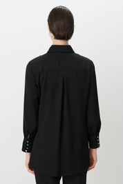 Stone-Button Embroidered Tunic - Black