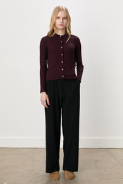 Stone Button Polo Collar Cardigan - Burgundy