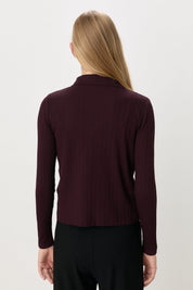 Stone Button Polo Collar Cardigan - Burgundy