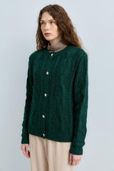 Stone Buttoned Cable Knit Cardigan - Green