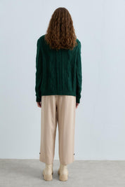 Stone Buttoned Cable Knit Cardigan - Green