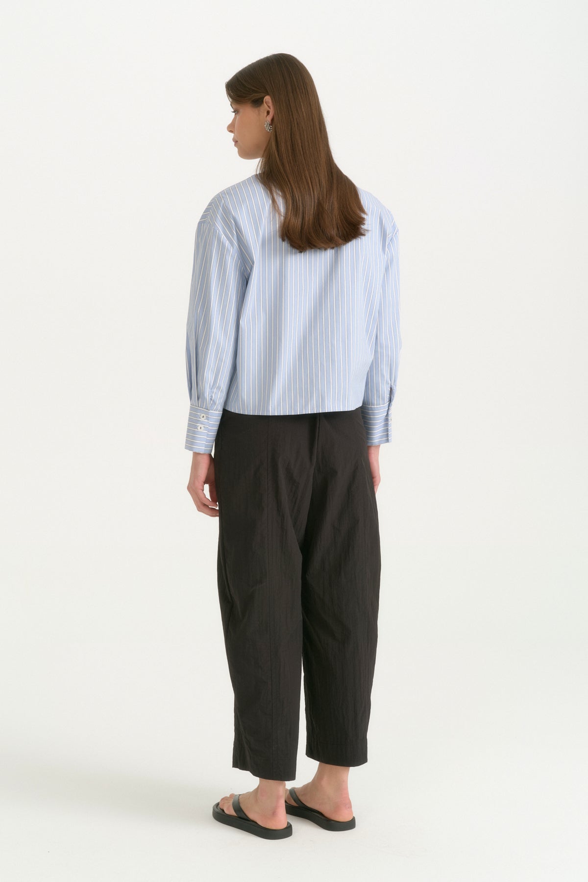 Embroidered Cotton Crop Shirt - Light Blue