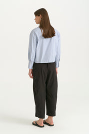 Embroidered Cotton Crop Shirt - Light Blue