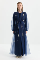 Taşlı Abaya Takım - Lacivert