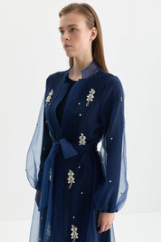 Taşlı Abaya Takım - Lacivert