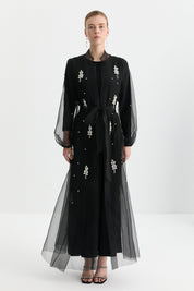 Taşlı Abaya Takım - Siyah