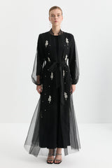 Taşlı Abaya Takım - Siyah