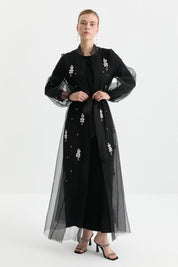 Taşlı Abaya Takım - Siyah