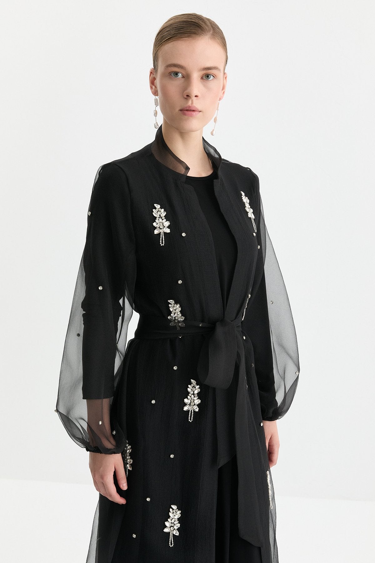 Taşlı Abaya Takım - Siyah