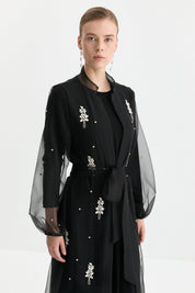 Taşlı Abaya Takım - Siyah