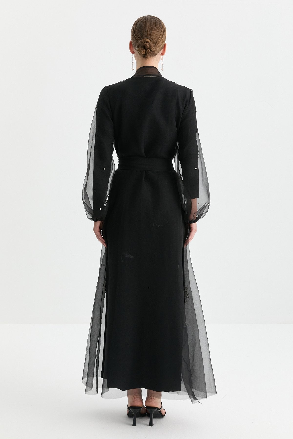 Taşlı Abaya Takım - Siyah