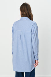 Striped Cotton Tunic with Stone-Embellished Pocket Detail - Indigo