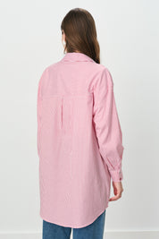 Striped Shirt with Faux Pocket Detail Cotton Tunic - Red
