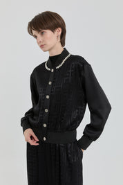 Stone Jacquard Skirt and Jacket Set - Black