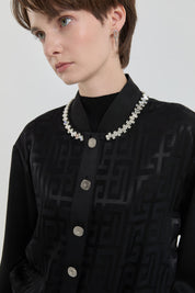 Stone Jacquard Skirt and Jacket Set - Black