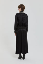 Stone Jacquard Skirt and Jacket Set - Black