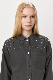 Stone Embellished Jeans and Tunic Denim Set - Grey