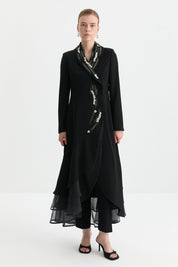Taşlı Pantolon Kaftan Takım - Siyah