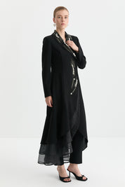 Taşlı Pantolon Kaftan Takım - Siyah