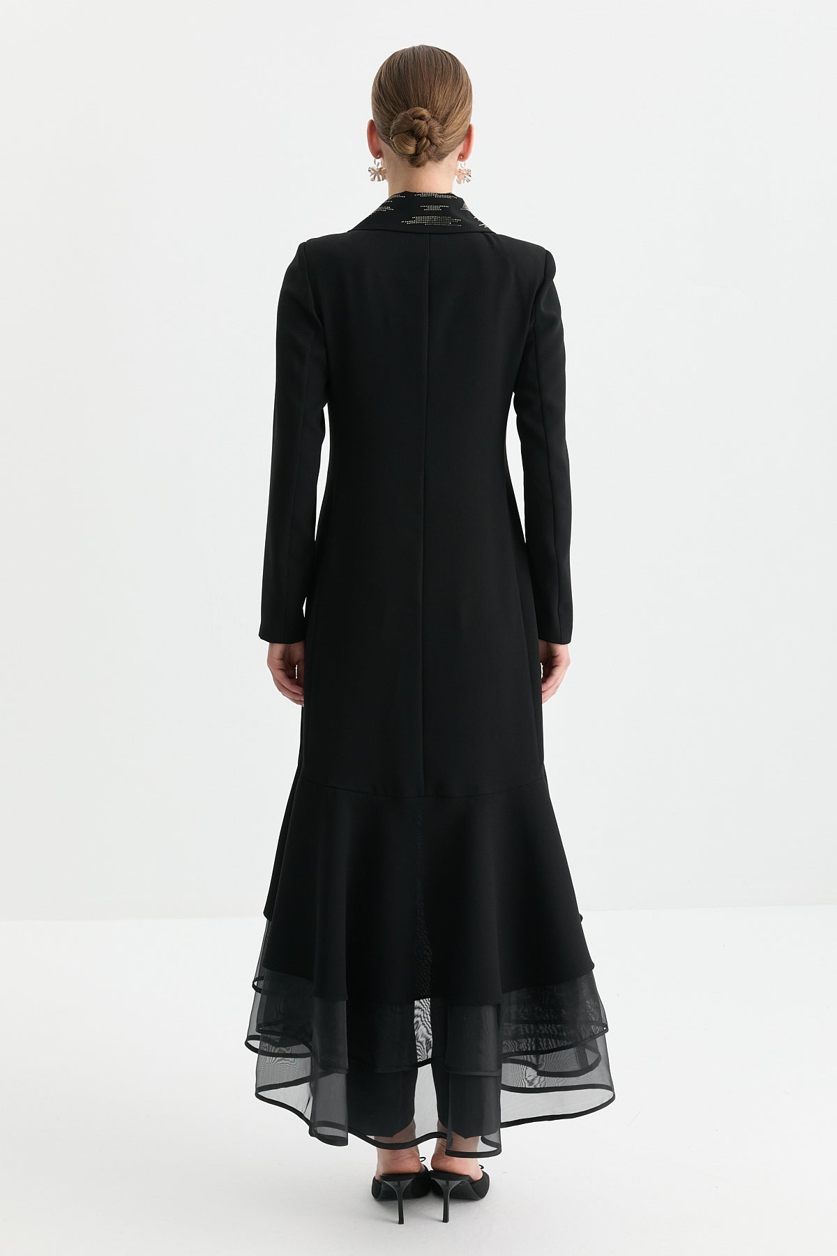 Taşlı Pantolon Kaftan Takım - Siyah