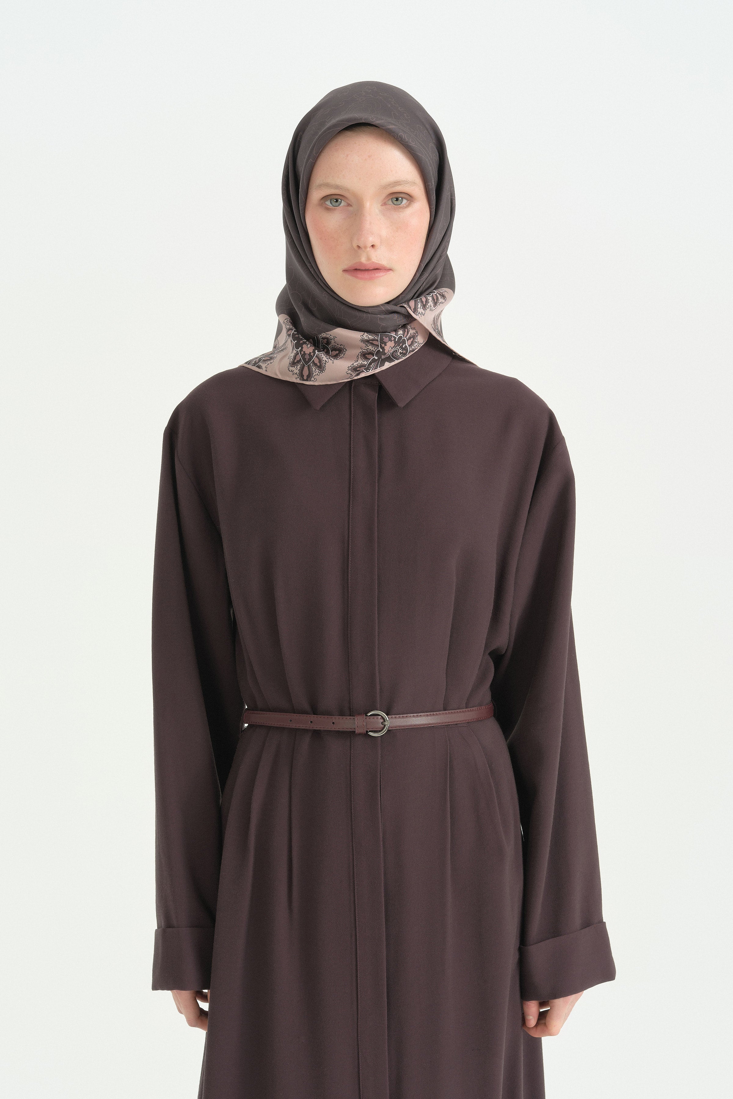 Tavus Twill İpek Eşarp - Füme