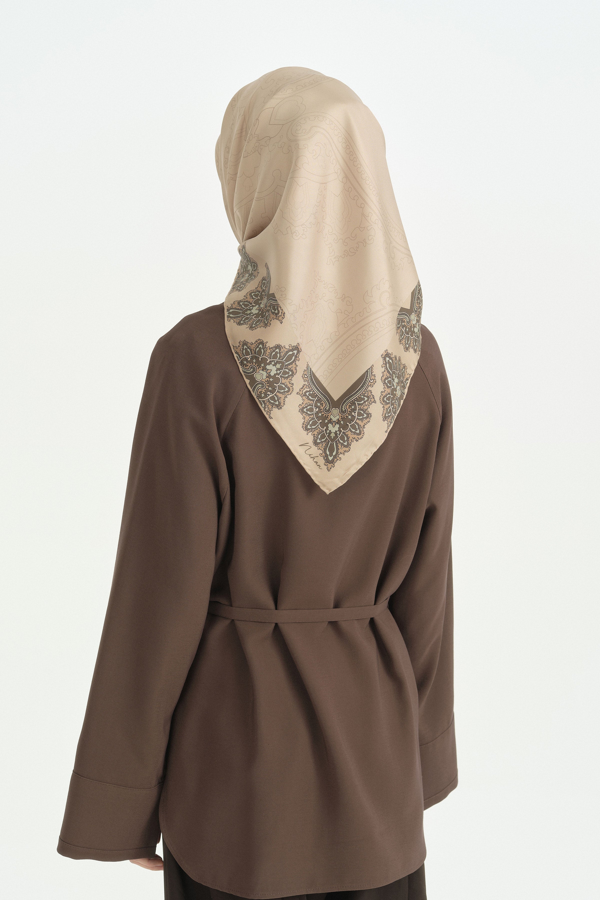 Tavus Twill İpek Eşarp - Taş