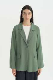 Single Button Detailed Linen Jacket - Sage Green