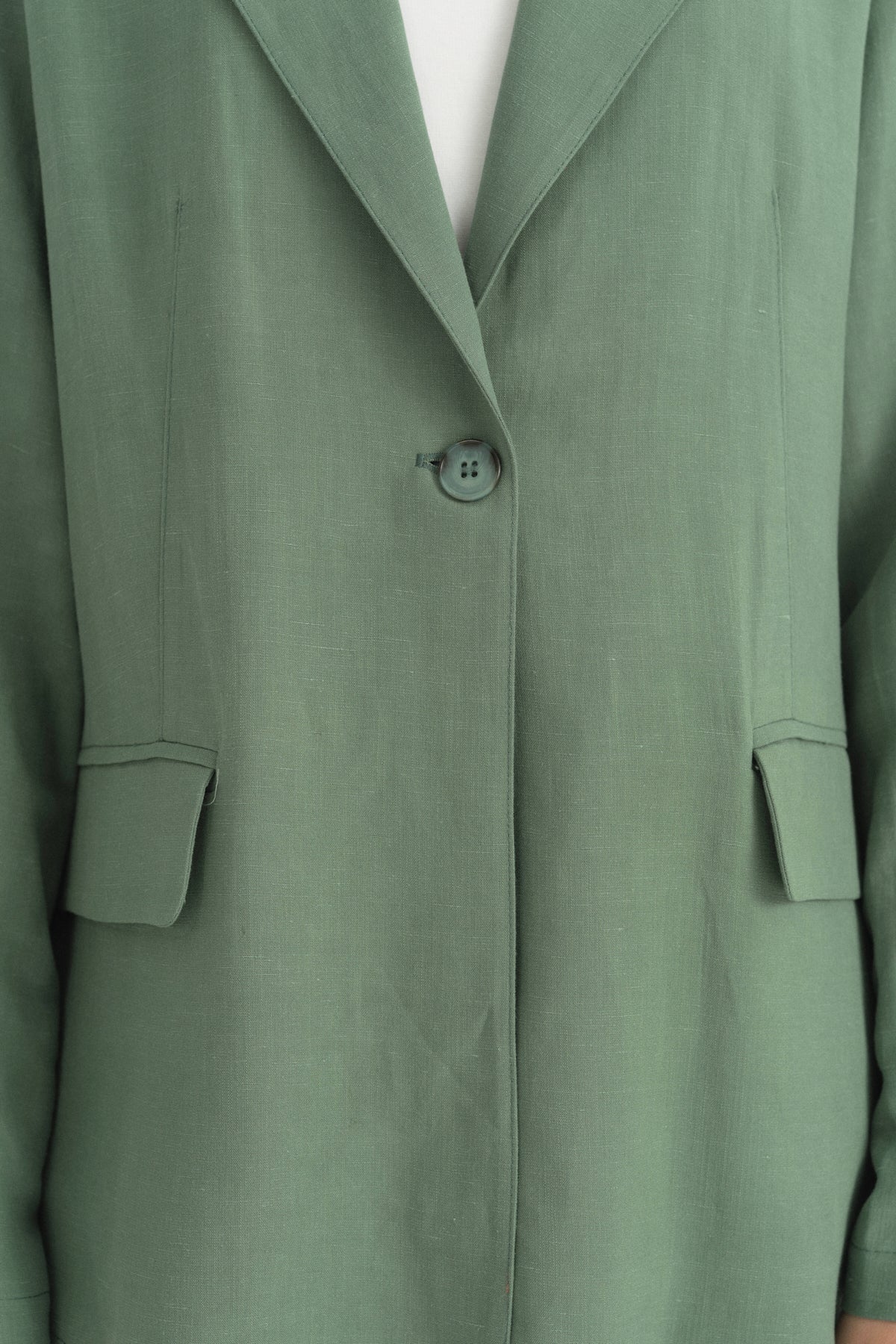 Single Button Detailed Linen Jacket - Sage Green