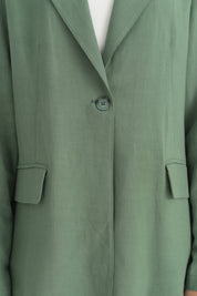 Single Button Detailed Linen Jacket - Sage Green