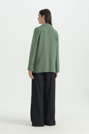 Single Button Detailed Linen Jacket - Sage Green