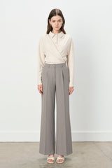 Single Pleat High Waist Palazzo Trousers - Grey