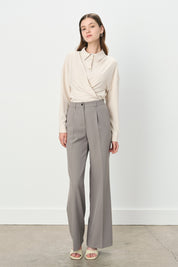 Single Pleat High Waist Palazzo Trousers - Grey