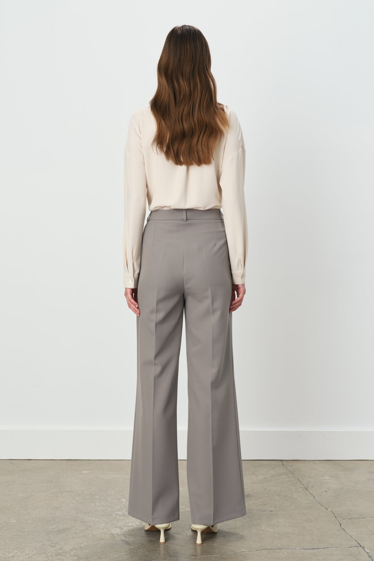 Single Pleat High Waist Palazzo Trousers - Grey