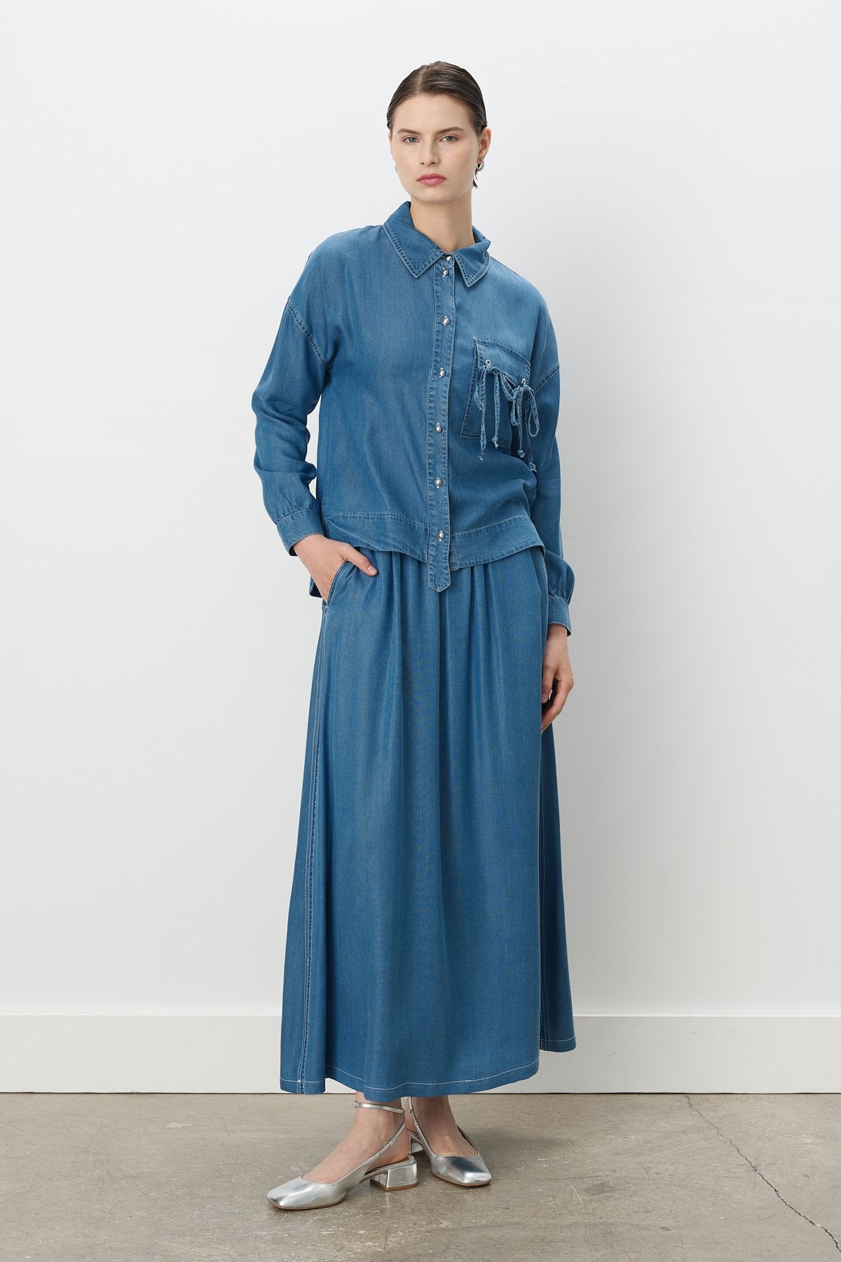 Tencel Skirt and Shirt Set - Ice