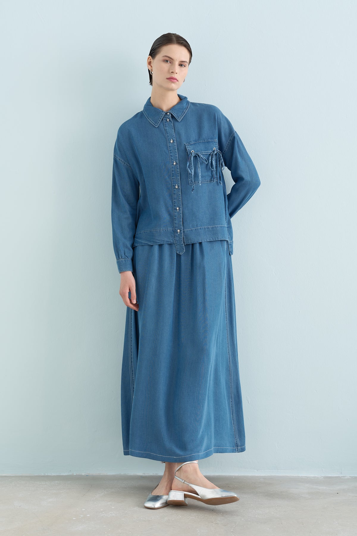 Tencel Skirt and Shirt Set - Ice