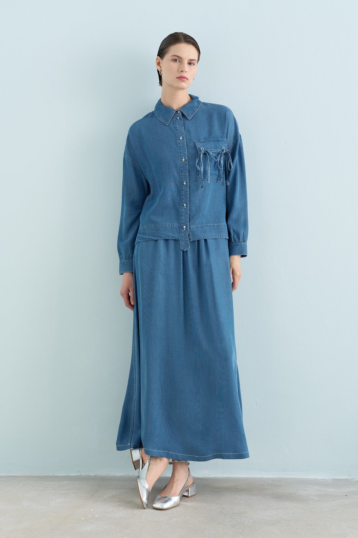 Tencel Skirt and Shirt Set - Ice
