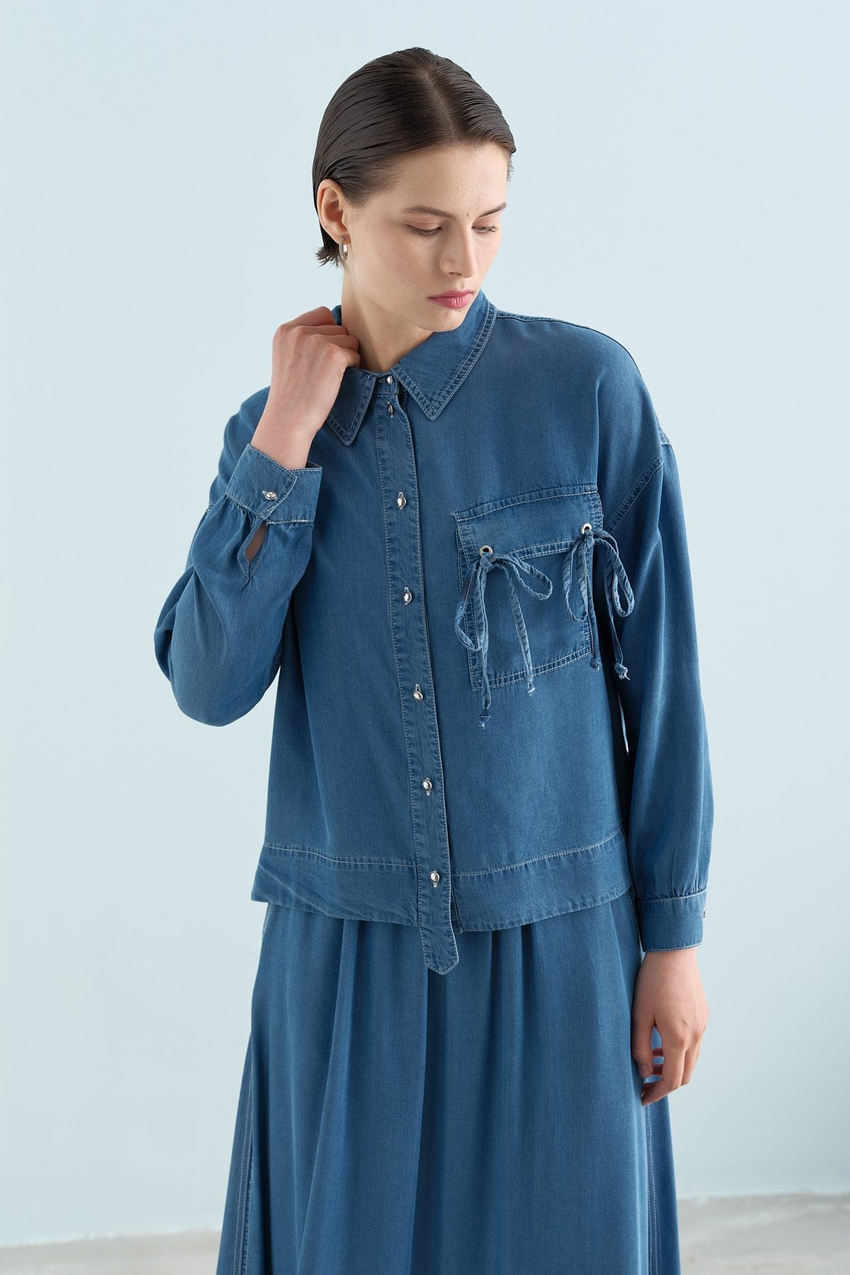 Tencel Skirt and Shirt Set - Ice