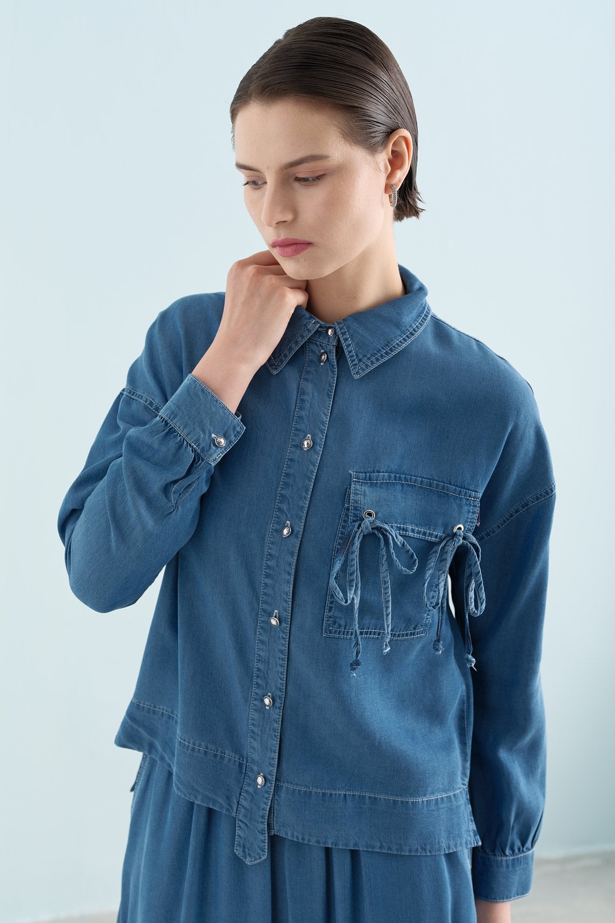 Tencel Skirt and Shirt Set - Ice