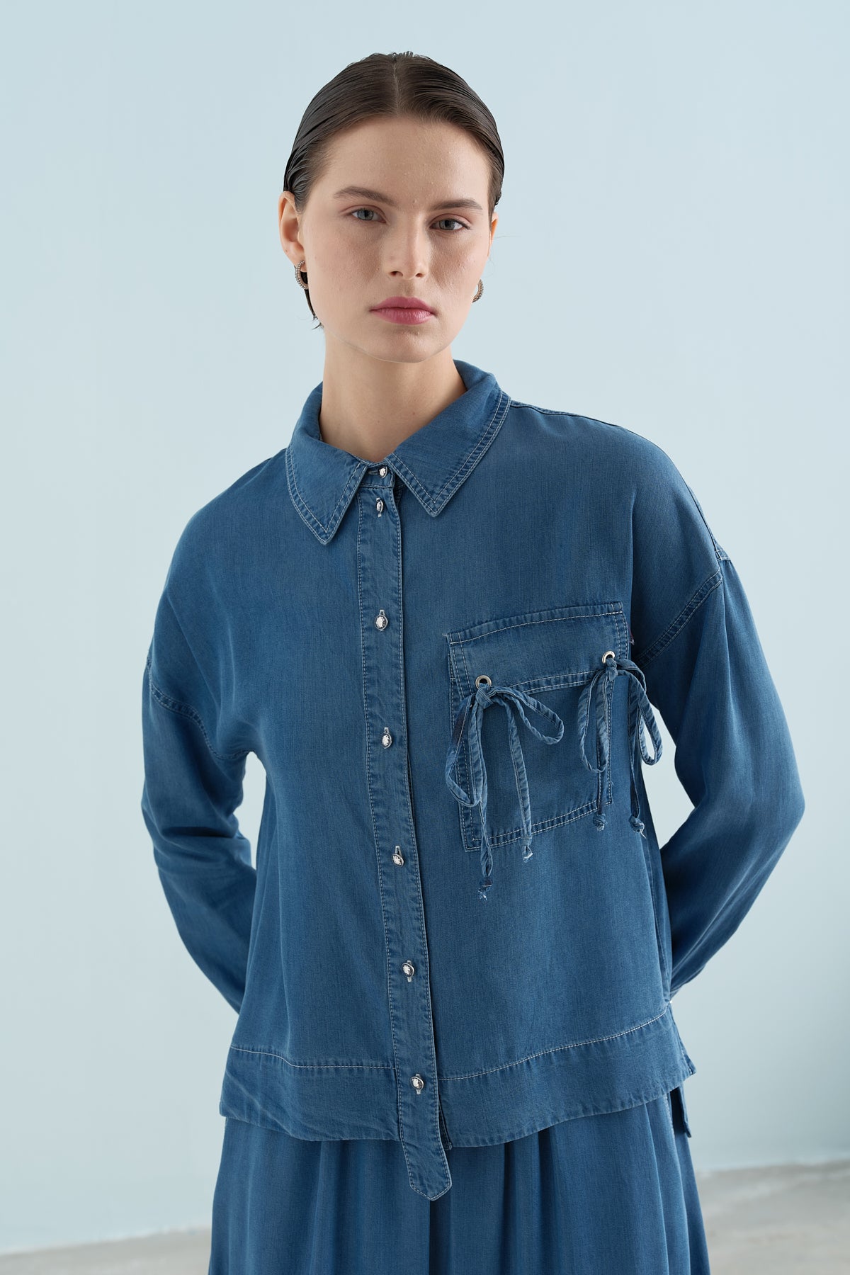 Tencel Skirt and Shirt Set - Ice